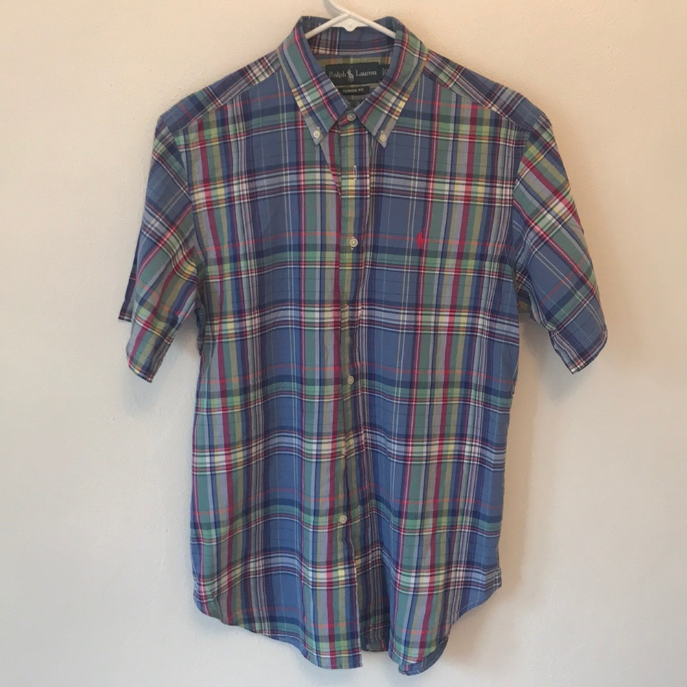 Blue plaid Ralph Lauren short sleeve button down